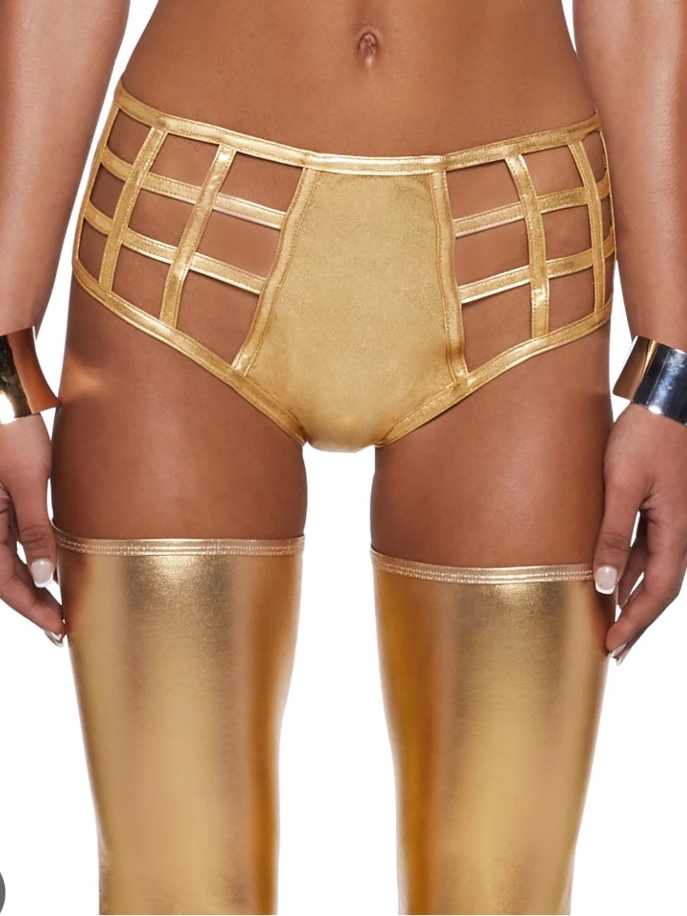 NWT Club Exx Dolls Kill Gold Metallic Rave Deviant Treasure Booty Shorts XXL
